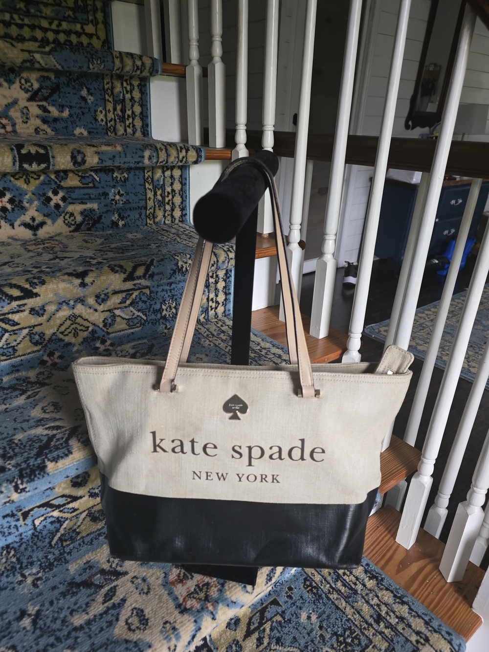 kate spade Two-Tone Canvas & Leather Tote - Cream and Black